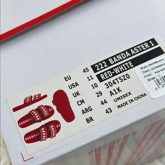 KAPPA 222 BANDA ASTER 1 SANDALS SLIDES - RED WHITE SIZE 11 NEW - Picture 14 of 15